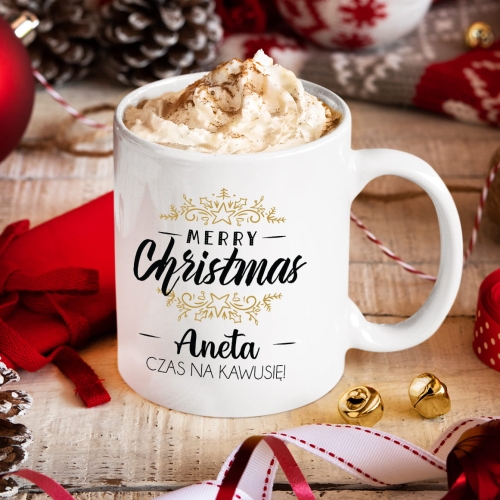 Kubek na Święta z Imieniem - Kubek Świąteczny na Prezent - Czas Na Kawusię!