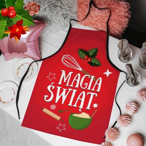 Świąteczny Fartuch Kuchenny z Nadrukiem Prezent na Święta Magia Świąt