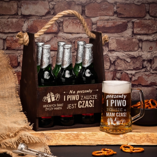 Nosidło na piwo i kufel z grawerem na święta