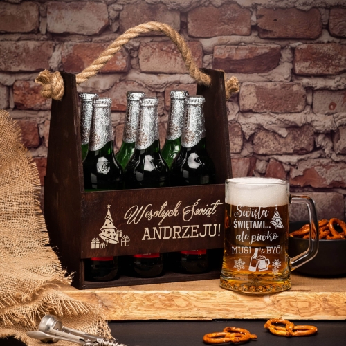 Nosidło na piwo i kufel z grawerem na święta