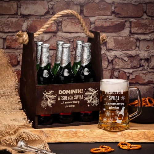 Nosidło na piwo i kufel z grawerem na święta