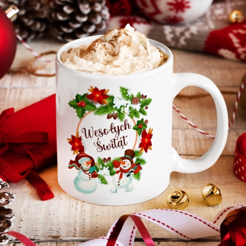 Kubek na Święta z Imieniem - Kubek Świąteczny na Prezent - Bałwanki