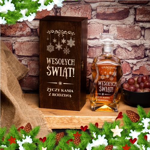 Karafka z grawerem na święta w skrzynce ciemny brąz