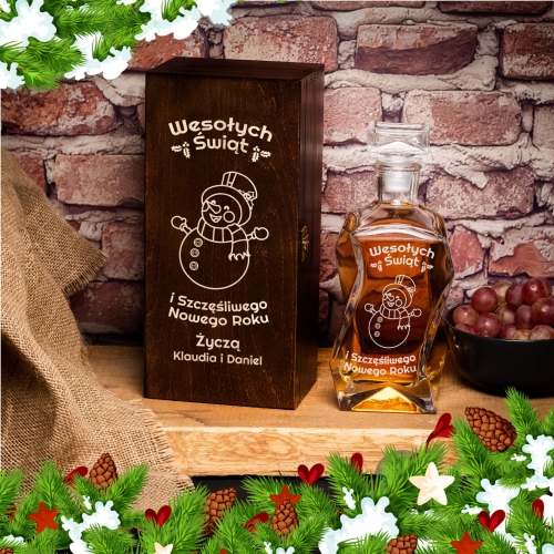 Karafka z grawerem na święta w skrzynce ciemny brąz