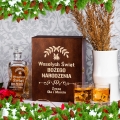 Karafka na whisky z grawerem i szklanki na święta w skrzynce ciemny brąz