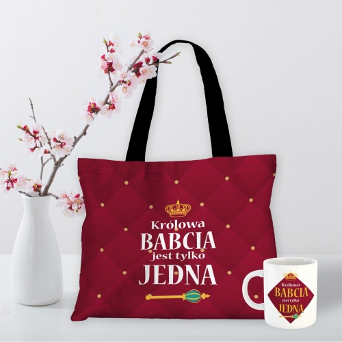 Torba na Zakupy z Nadrukiem + Kubek - Prezent na Dzień Babci - Królowa Babcia jest Tylko Jedna