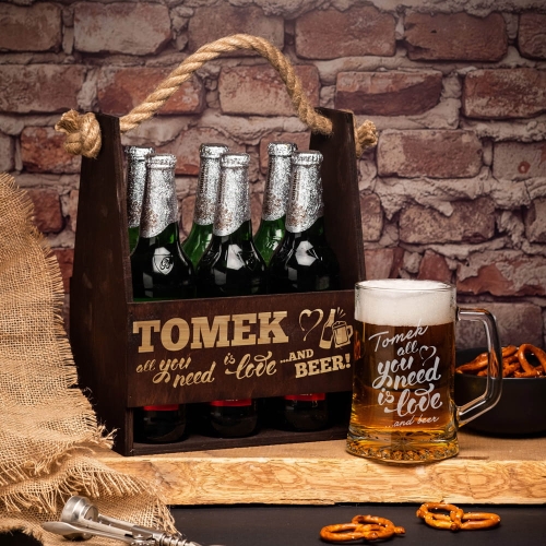 Nosidło i kufel do piwa z grawerem ciemne