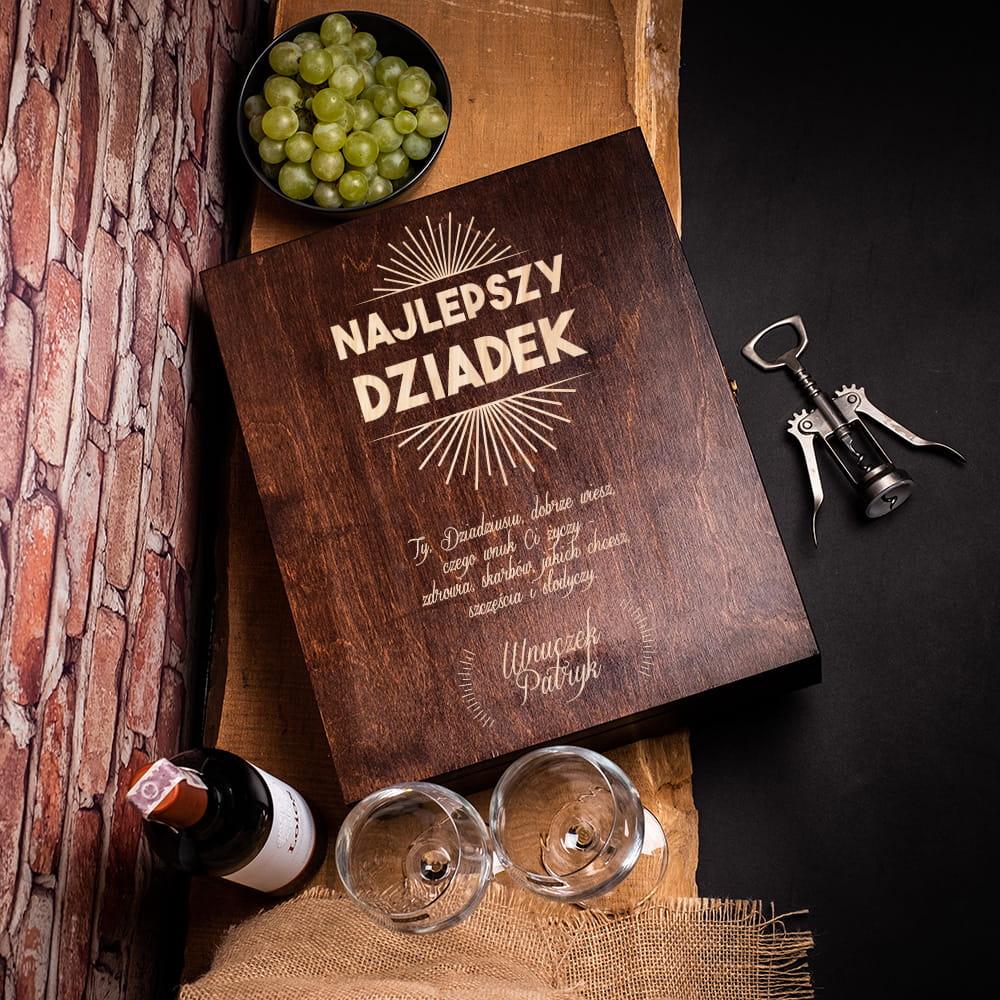 Potrójna skrzynka na wino z grawerem dla dziadka