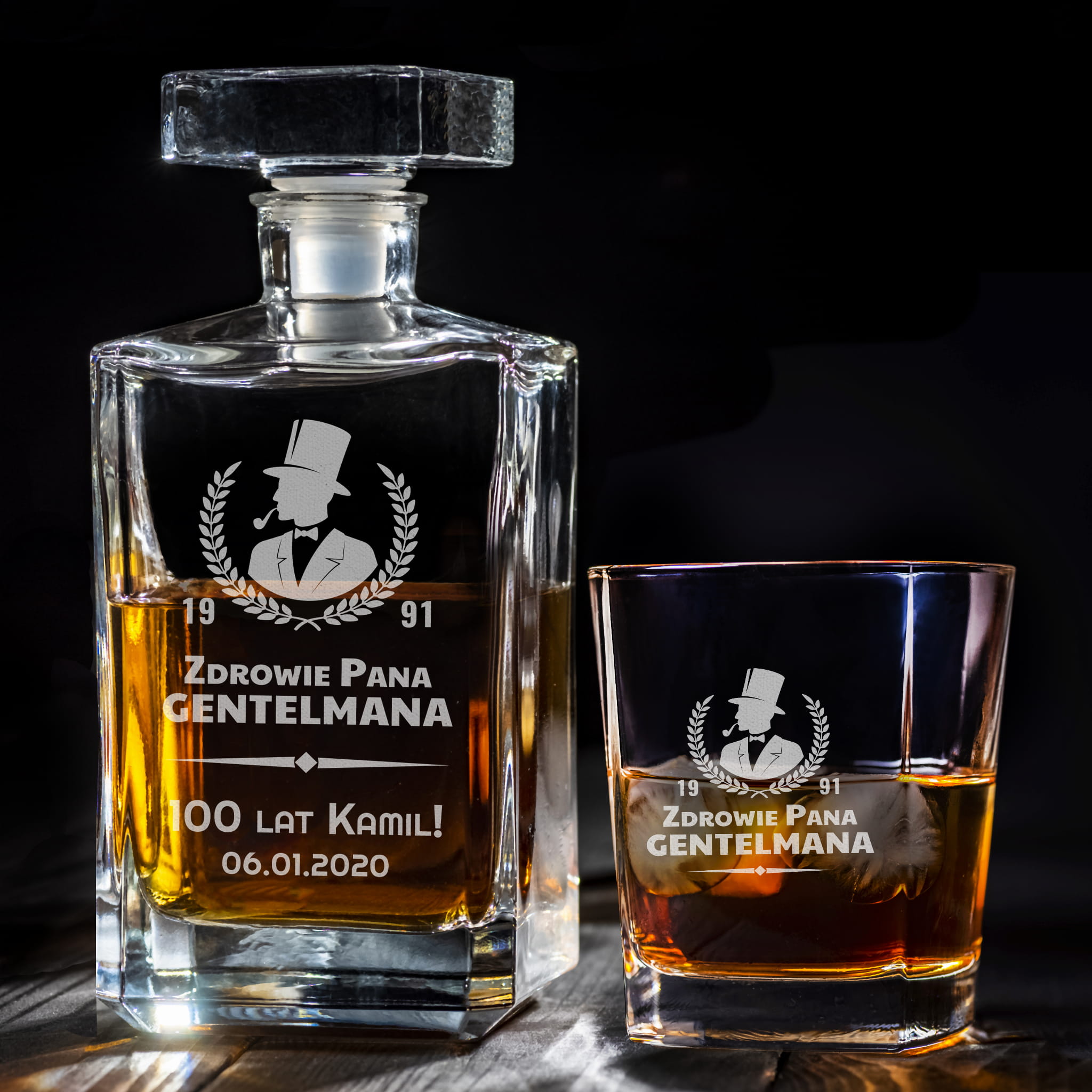 Karafka i szklanka na whisky z grawerem prezent na urodziny
