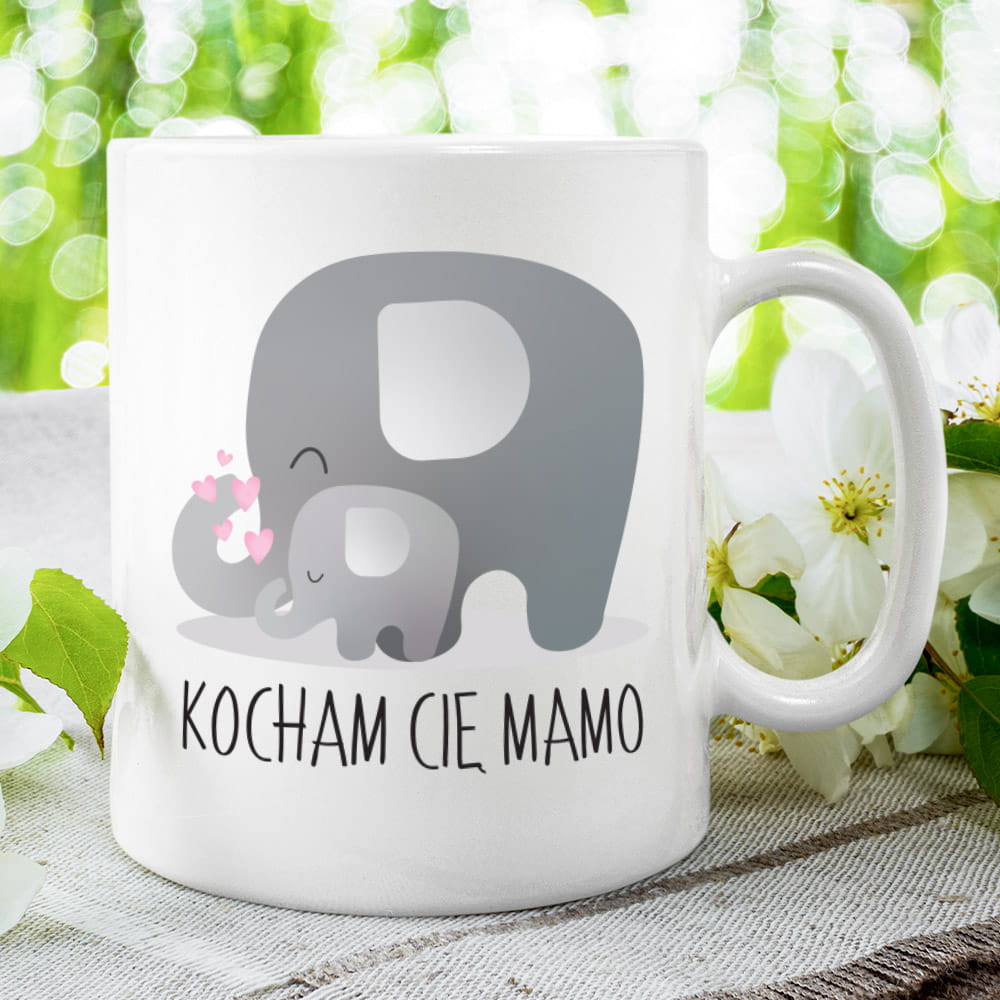 Kubek dla Mamy z Nadrukiem - Kubek na Dzień Matki - Kocham Cię Mamo Słoniki