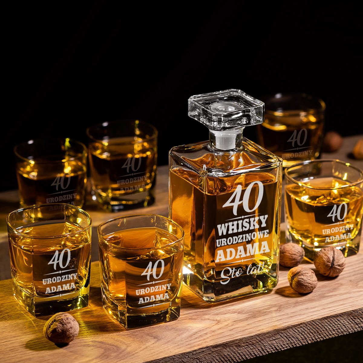 Karafka z grawerem i 6 szklanek na whisky, prezent na urodziny