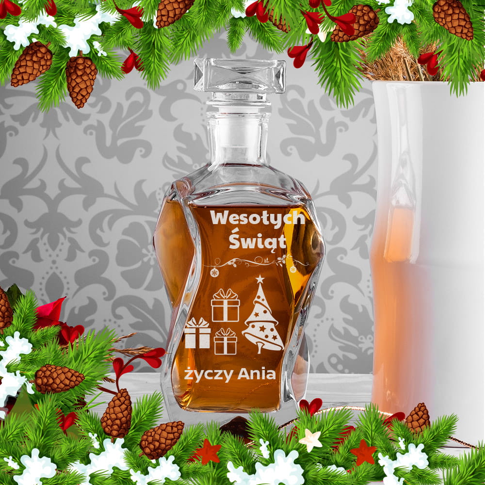 Karafka do Whisky z Grawerem - Prezent na Święta - Wesołych Świąt Choinka - Łamana