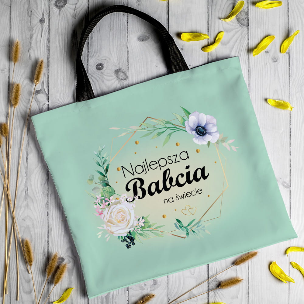 Torba Na Zakupy z Nadrukiem dla Babci - Prezent na Dzień Babci - Najlepsza Babcia Na Świecie Floral