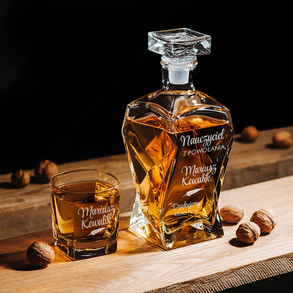 Karafka z Grawerem i Szklanka Do Whisky - Prezent dla Nauczyciela - Nauczyciel z Powołania - Łamana