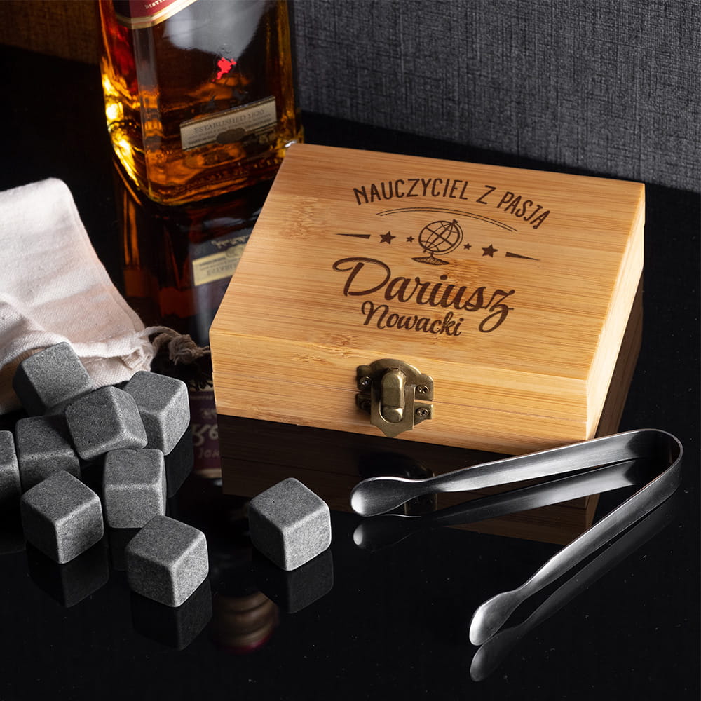 Kamienie do Whisky w Skrzynce z Grawerem - Zestaw dla Nauczyciela - Prezent na Dzień Nauczyciela - Nauczyciel z Pasją