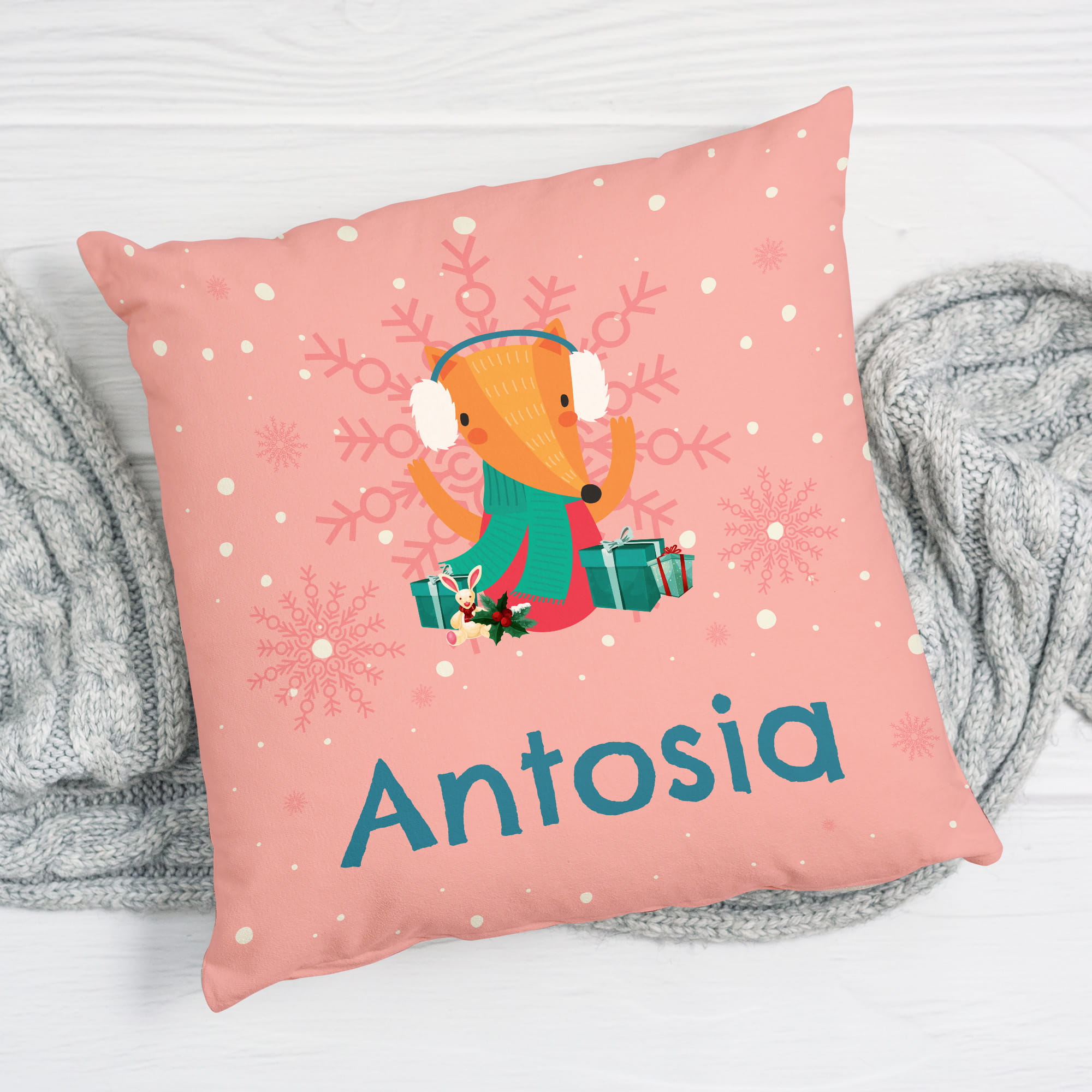 Prezent na Mikołajki Święta dla Dziecka - Mikołajkowa Poduszka z Imieniem - Lisek