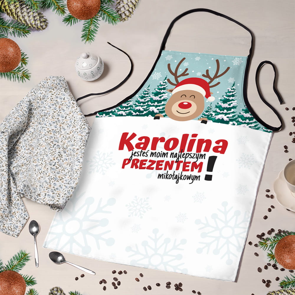 Mikołajkowy Fartuch Kuchenny z Nadrukiem - Fartuch na Mikołajki Święta - Jesteś Moim Prezentem