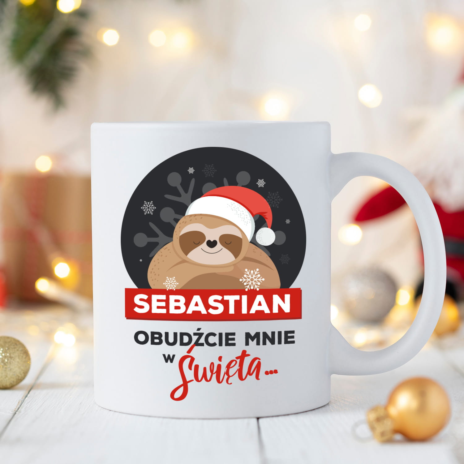 Kubek na Mikołajki z Imieniem - Kubek Świąteczny na Prezent - Obudźcie Mnie w Święta