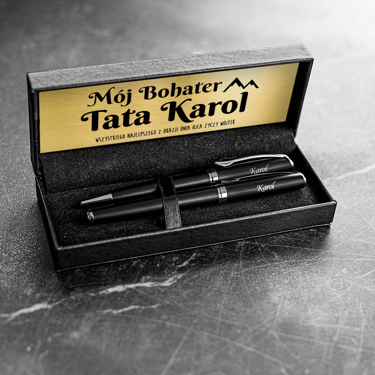 Zestaw Piśmienniczy dla Taty - Długopis i Pióro z Grawerem na Dzień Ojca - Mój Bohater Tata