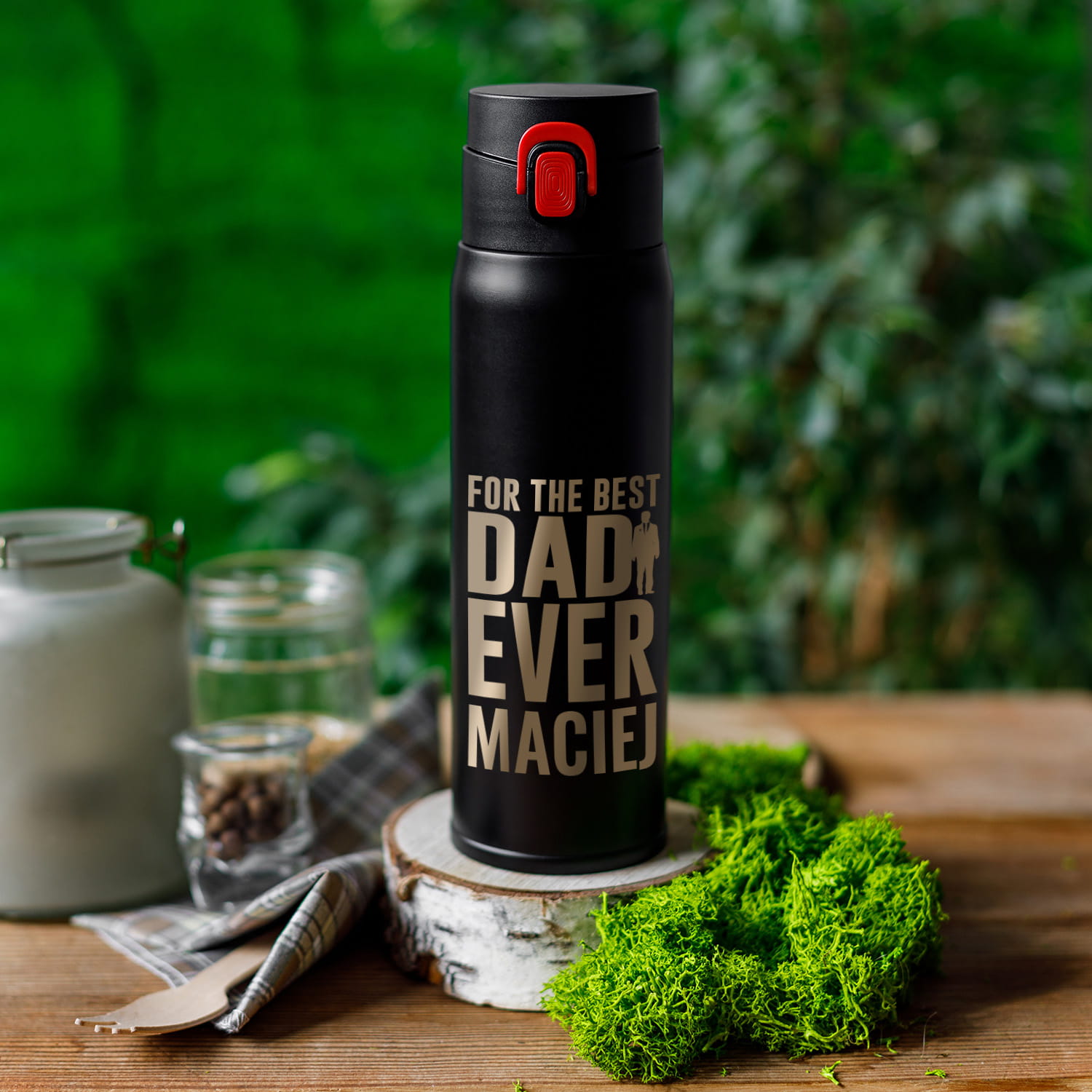 Kubek Termiczny z Grawerem dla Taty - Prezent na Dzień Ojca z Imieniem - The Best Dad Ever - Czarny