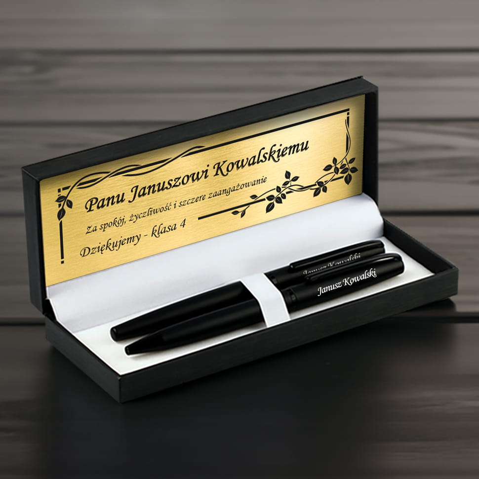 Zestaw Piśmienniczy dla Nauczyciela - Długopis i Pióro z Grawerem na Dzień Nauczyciela - Za Spokój, Życzliwość - Matowy