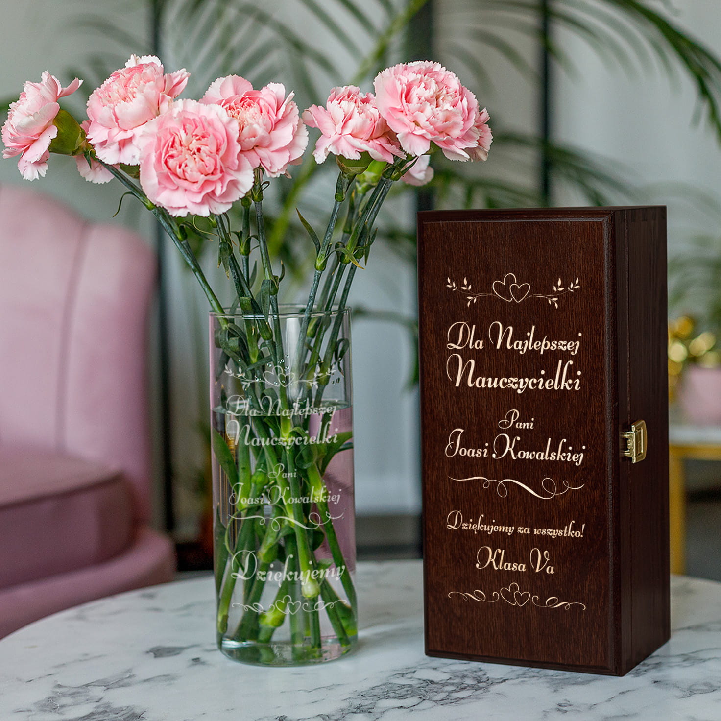 Wazon z Grawerem w Skrzynce dla Nauczycielki - Prezent na Dzień Nauczyciela  - Nauczycielce Dziękujemy