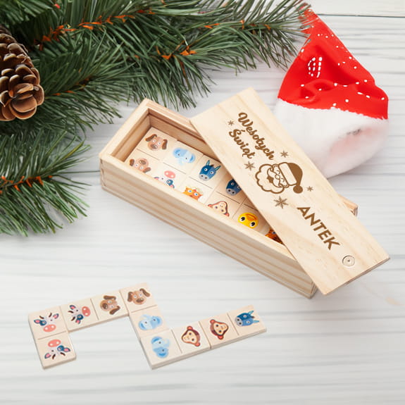 Drewniana Gra Domino z Grawerem - Prezent Na Mikołajki -  Mikołaj