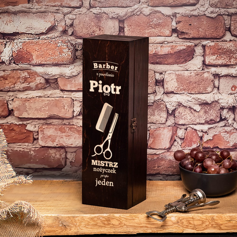 Skrzynka Na Wino z Grawerem dla Barbera - Barber z Powołania - Mistrz Nożyczek