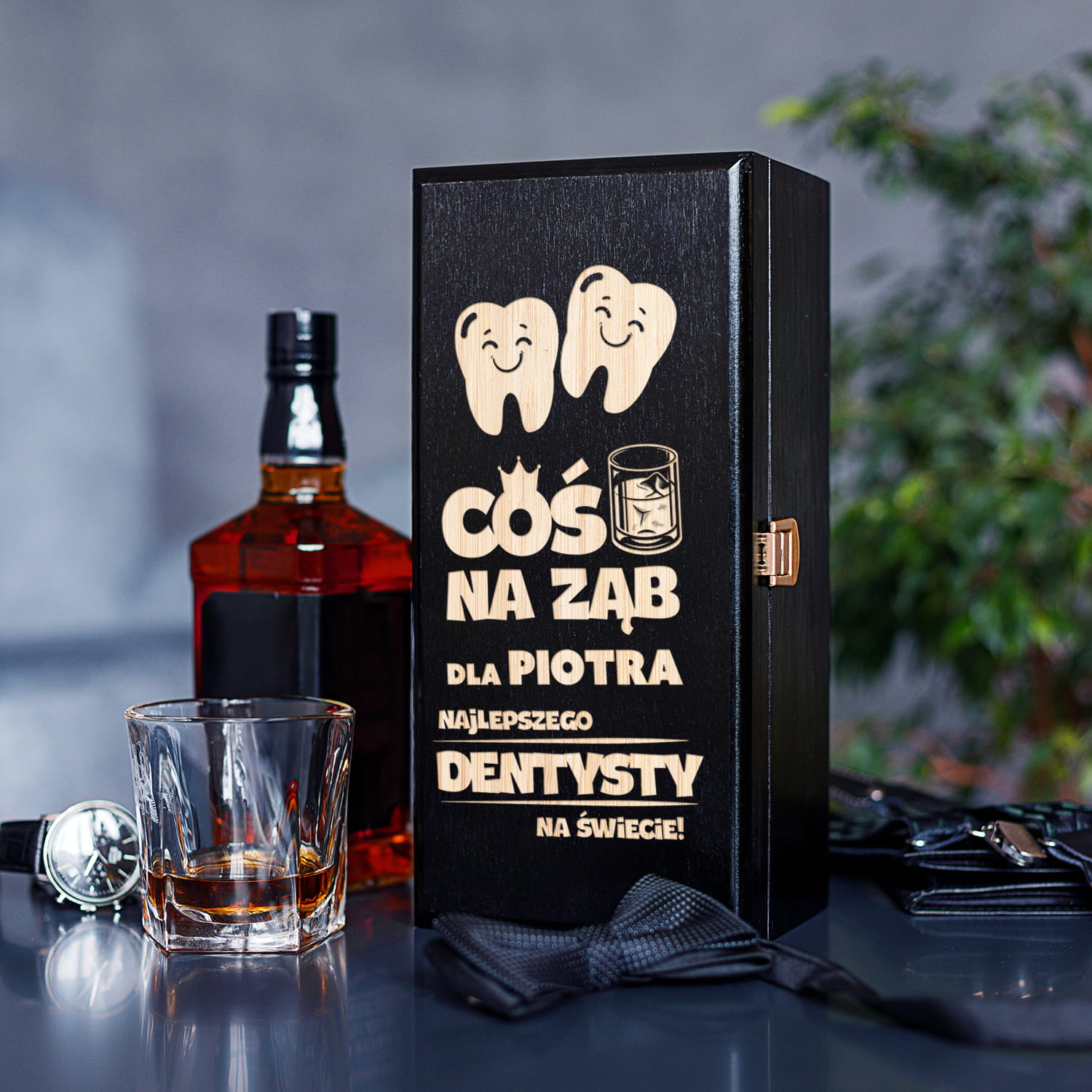 Skrzynka na Alkohol z Grawerem -  Prezent dla Dentysty - Coś Na Ząb Dla Najlepszego Dentysty na Świecie