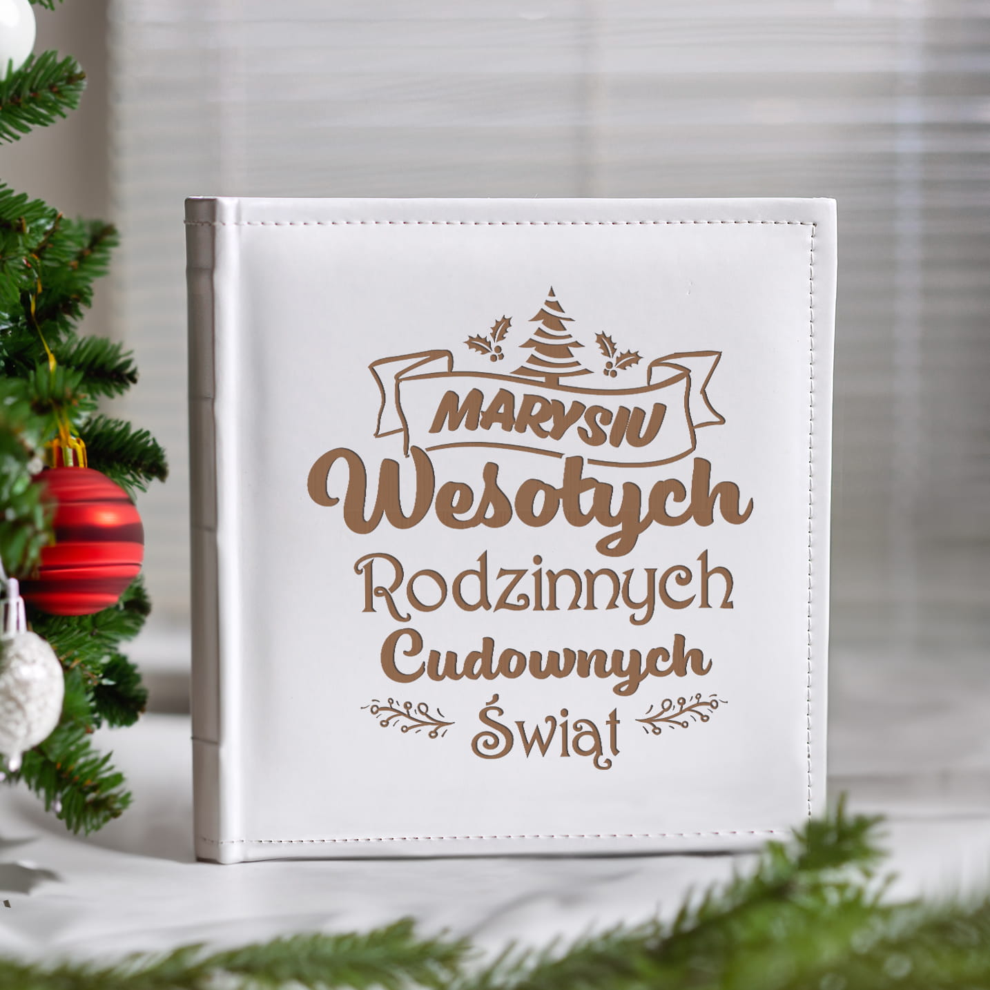 Album Biały Na Zdjęcia z Grawerem Na Święta - Prezent Na Boże Narodzenie, Wigilie - Rodzinnych Cudownych Świąt