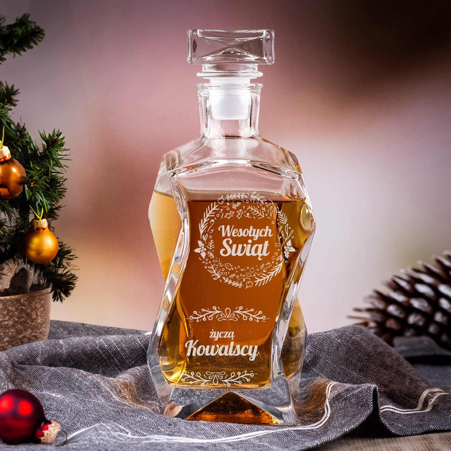 Karafka do Whisky z Grawerem - Prezent na Święta - Wesołych Świąt - Łamana