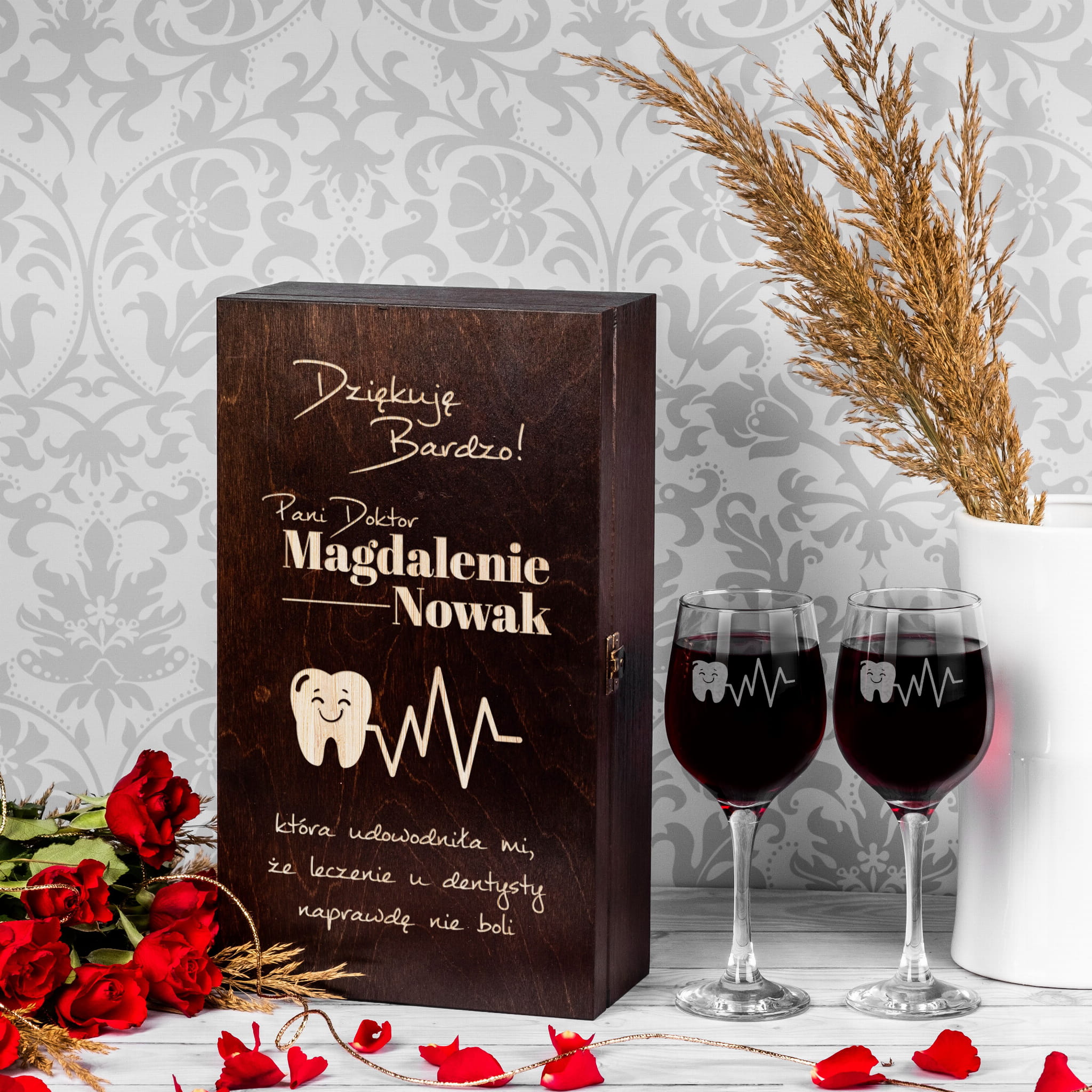 Kieliszki z Grawerem w Skrzynce - Prezent dla Dentysty, Podziękowanie - Podwójna