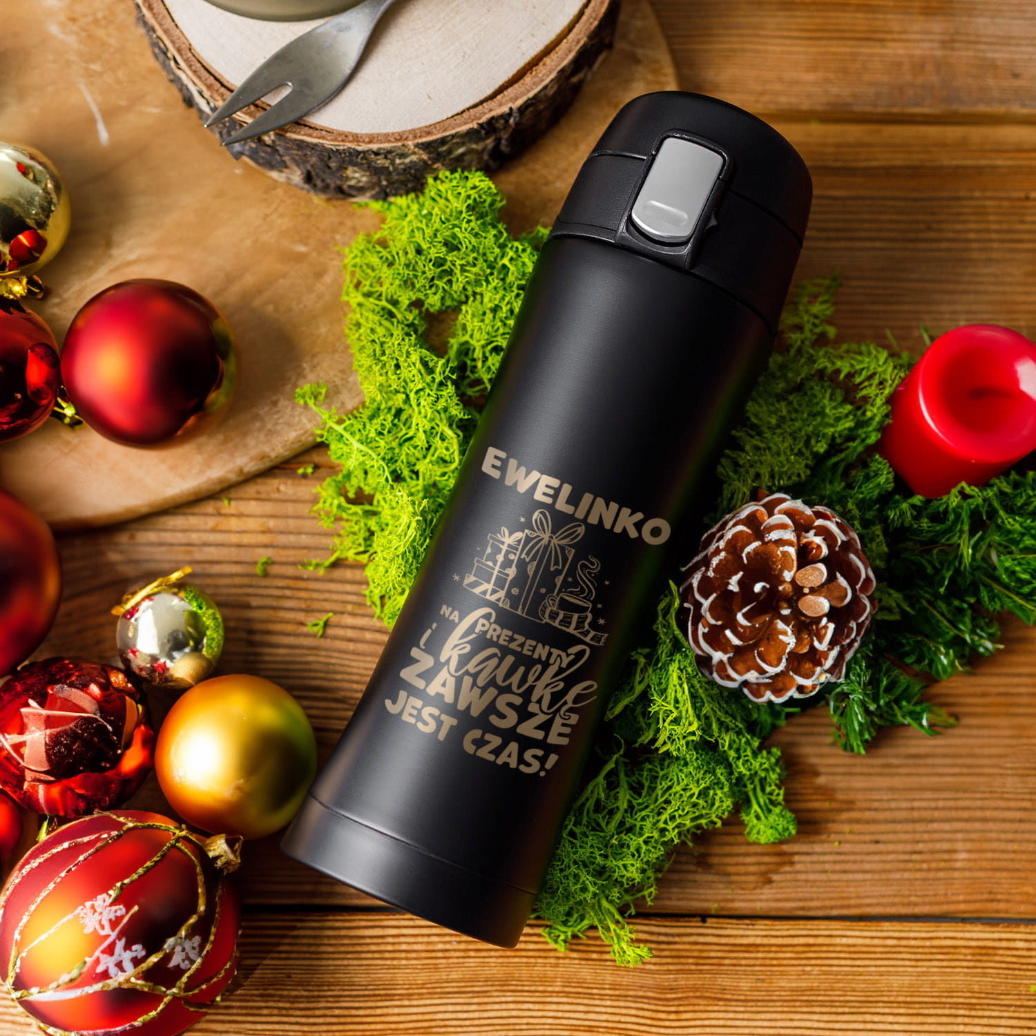 Kubek Termiczny z Grawerem - Kubek Świąteczny - Prezent na Święta - Na Kawkę Jest Czas- Zamykany