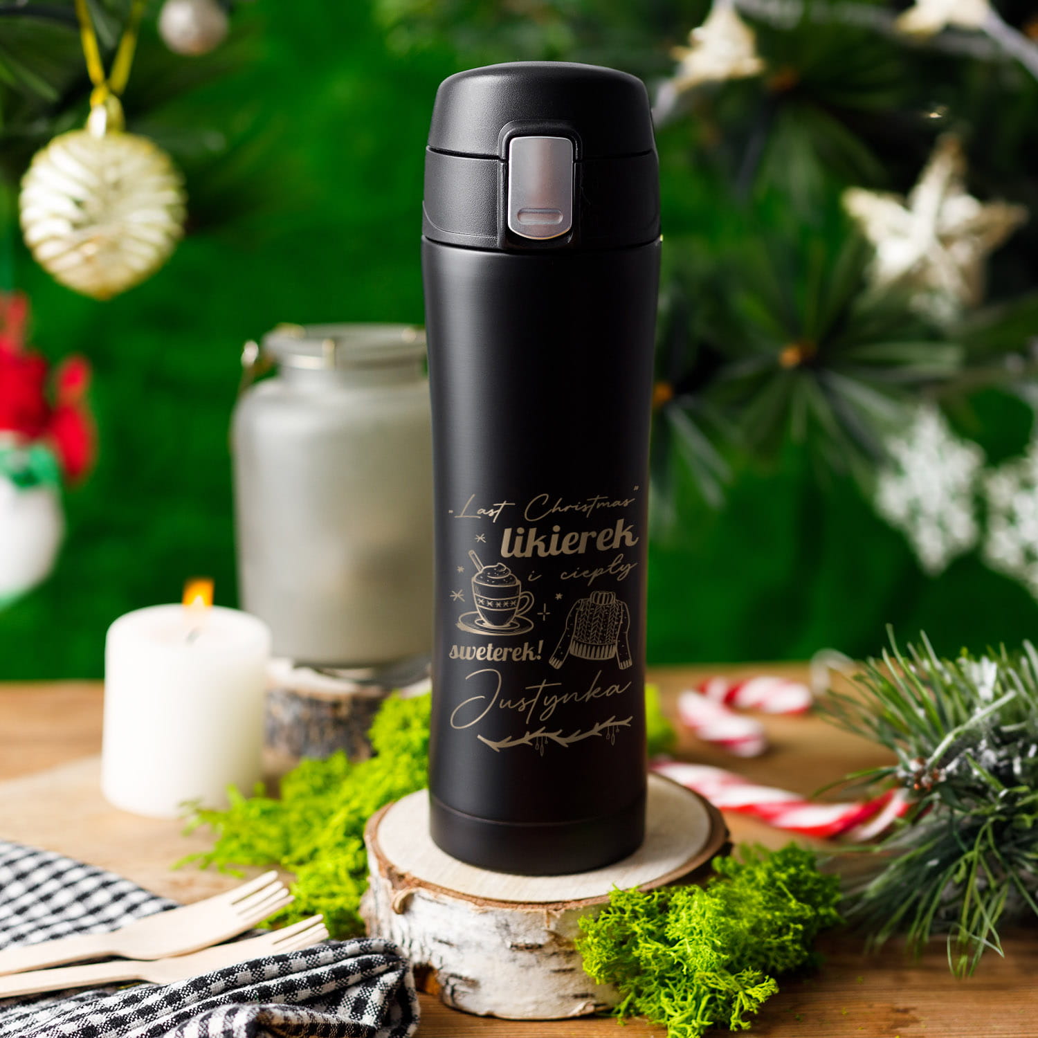 Kubek Termiczny z Grawerem - Kubek Świąteczny - Prezent na Święta - Last Christmas- Zamykany