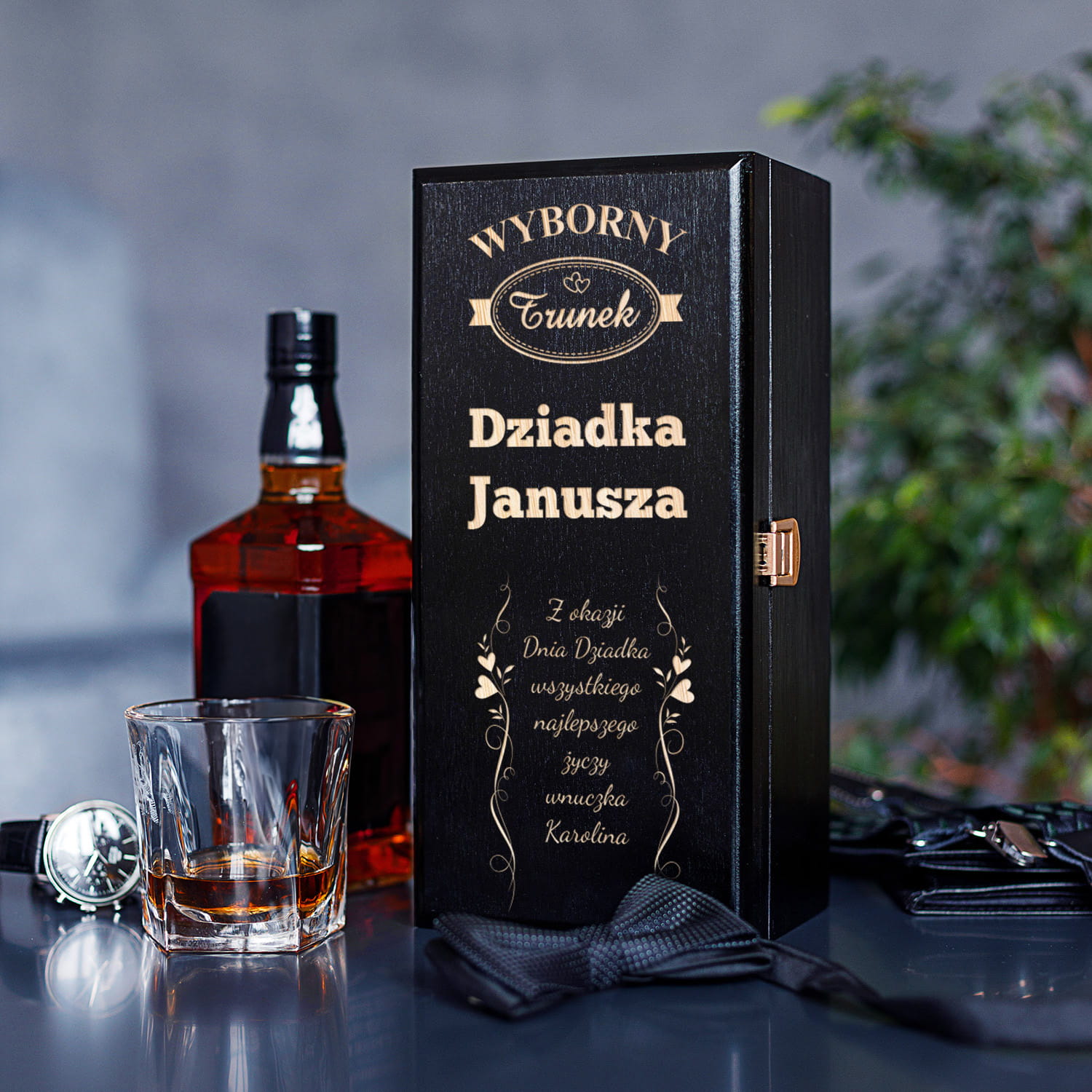 Skrzynka Na Alkohol z Grawerem dla Dziadka - Prezent na Dzień Dziadka - Wyborny Trunek - Czarna