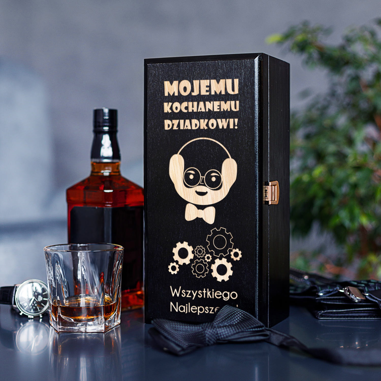 Skrzynka Na Alkohol z Grawerem dla Dziadka - Prezent na Dzień Dziadka - Mojemu Kochanemu Dziadkowi - Czarna