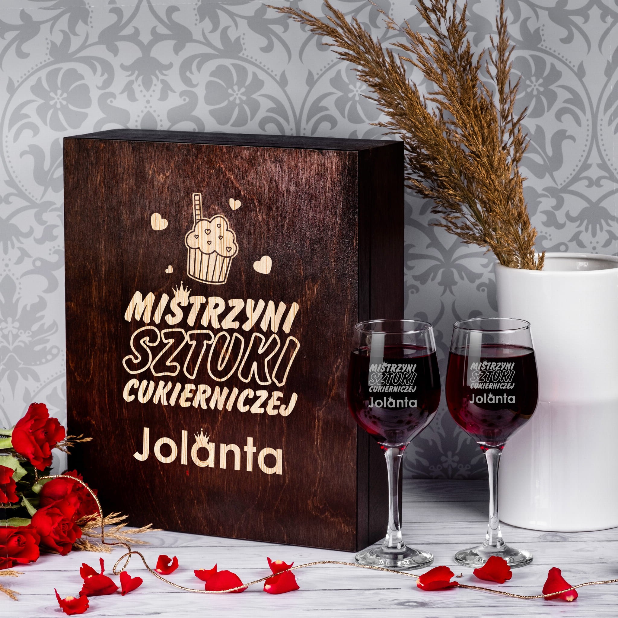 Kieliszki z Grawerem w Skrzynce - Prezent dla Cukiernika - Mistrzyni Sztuki Cukierniczej - Potrójna