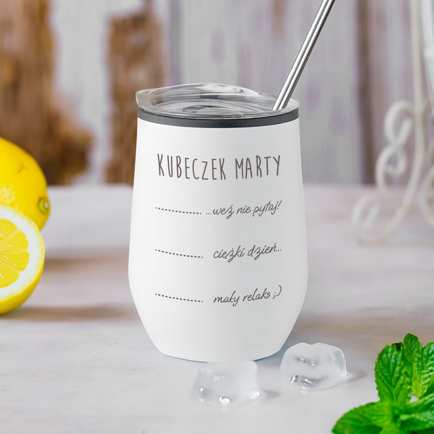 Kubek Termiczny dla Dziewczyny z Grawerem do Drinków Wina z Podwójną Ścianką -  Prezent dla Niej na Dzień Kobiet - Weź nie pytaj