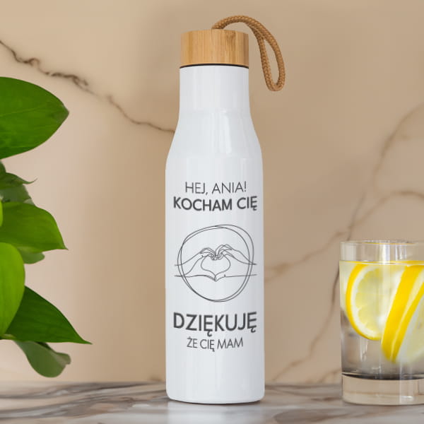 Butelka Termiczna dla Dziewczyny z Grawerem -  Prezent dla Niej na Dzień Kobiet, Walentynki - Hej, Kocham Cię