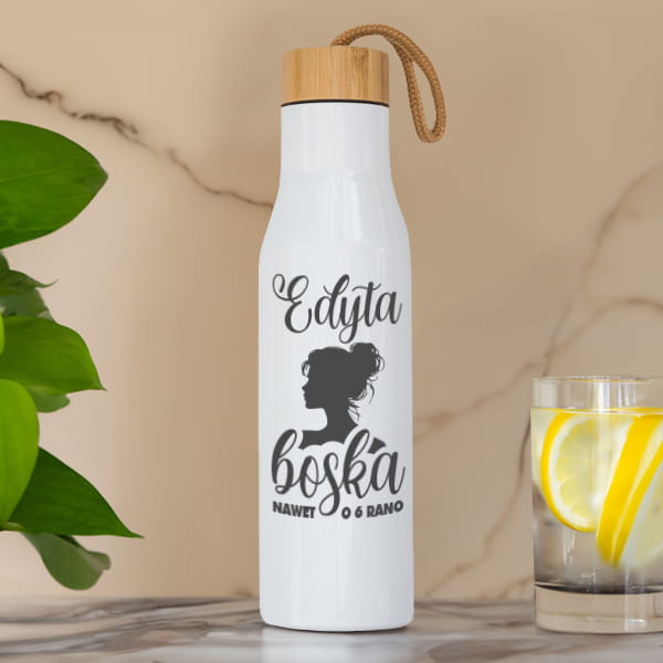 Butelka Termiczna dla Dziewczyny z Grawerem -  Prezent dla Niej na Dzień Kobiet, Walentynki - Boska nawet o 6 rano