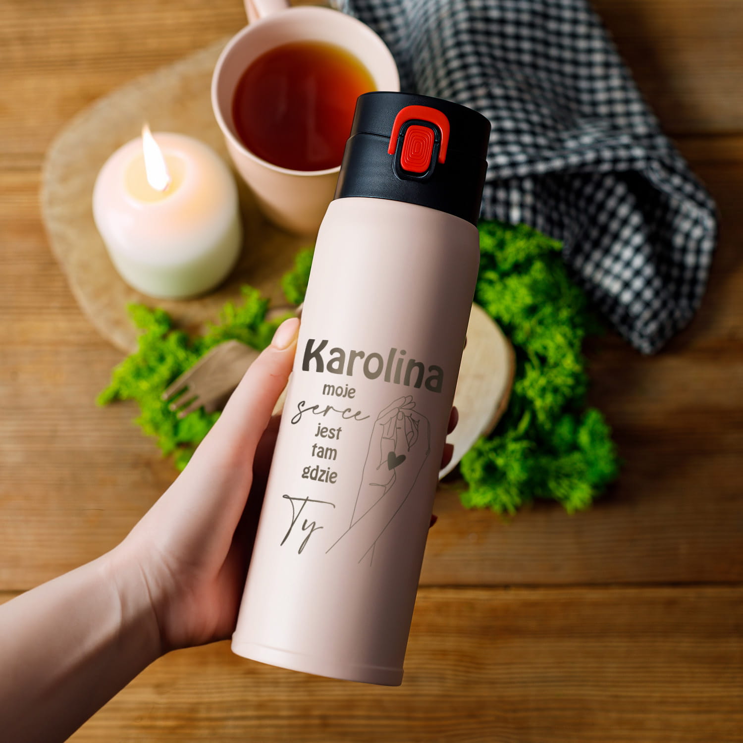 Kubek Termiczny dla Dziewczyny - Prezent dla Niej na Dzień Kobiet Walentynki Urodziny - Moje serce - Różowy