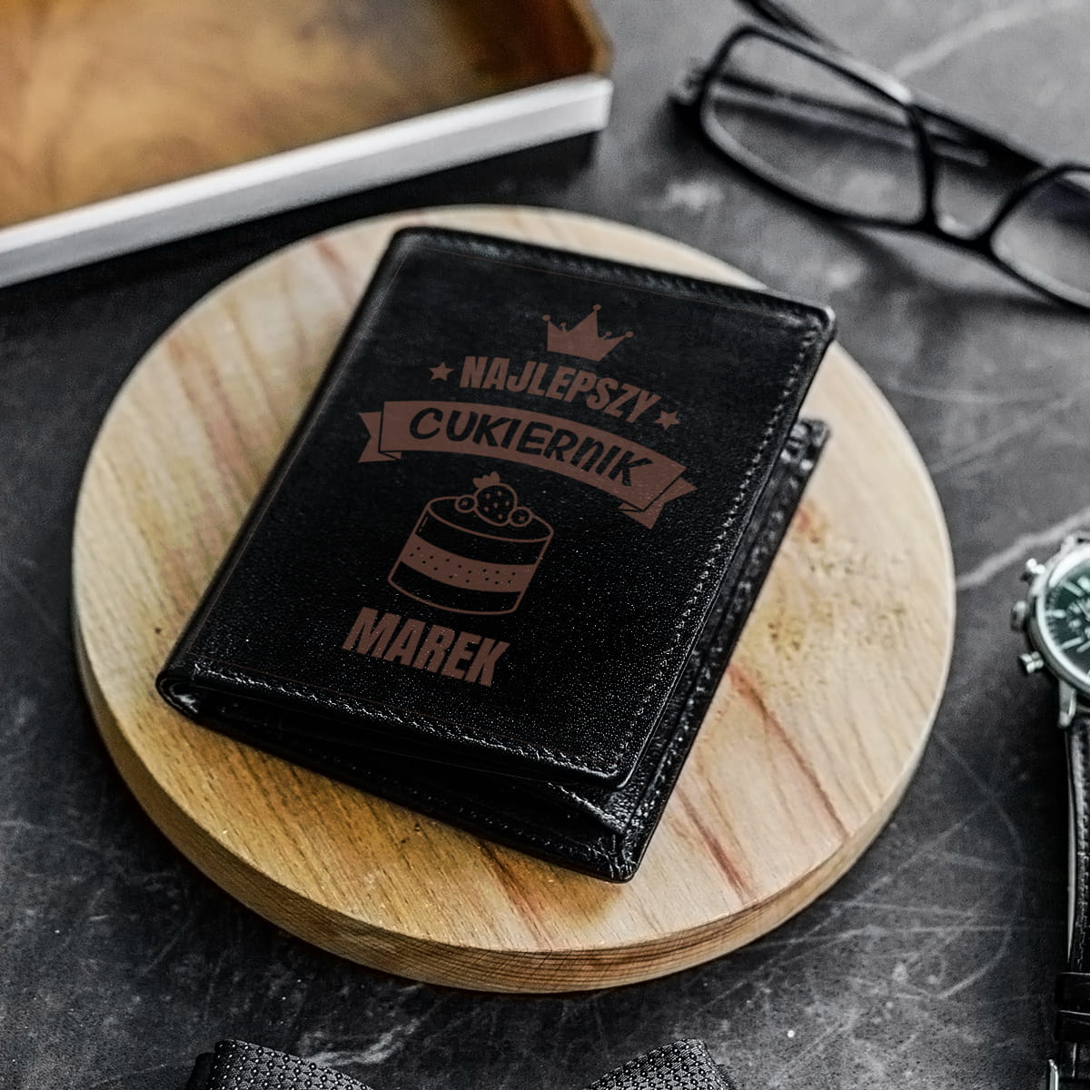 Skórzany Portfel Męski z Grawerem - Prezent dla Cukiernika - Najlepszy Cukiernik