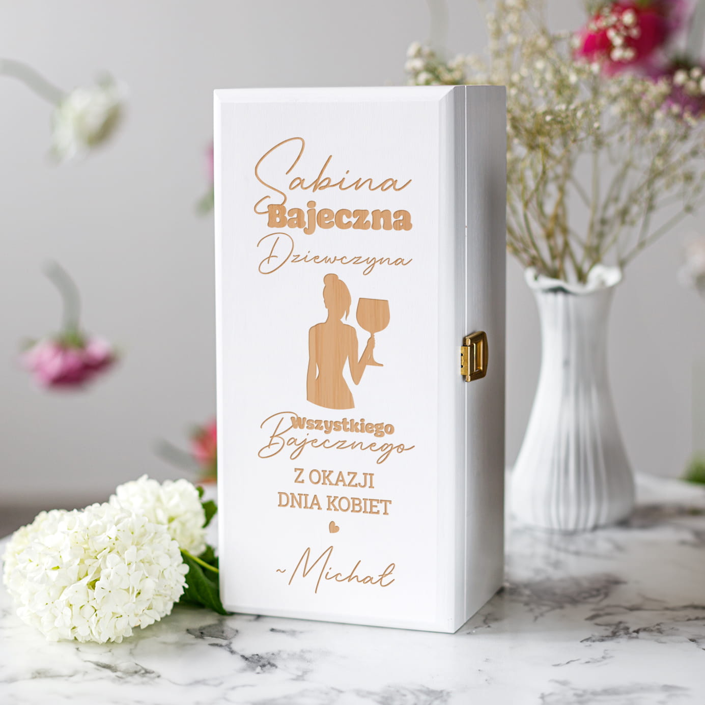 Skrzynka Biała na Alkohol Na Dzień Kobiet - Prezent Dla Kobiety - Bajeczna Dziewczyna