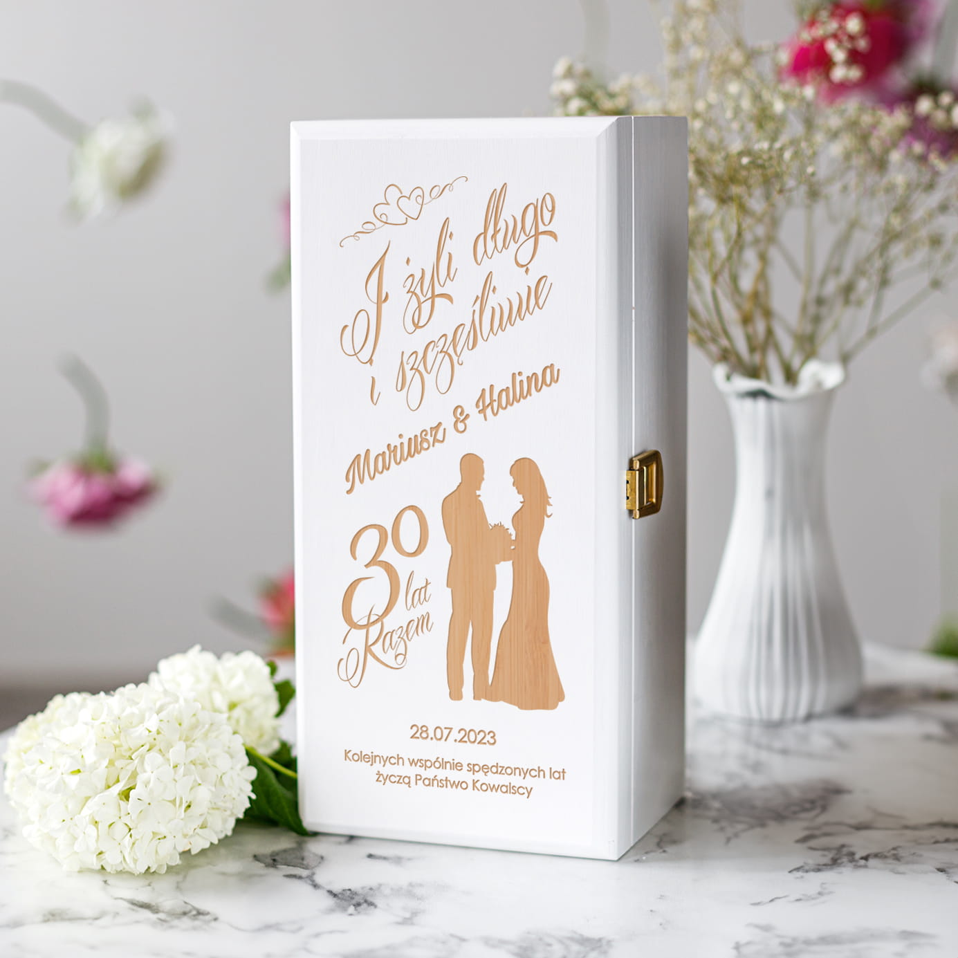 Skrzynka Biała na Alkohol Na Rocznicę Ślubu - Rocznica - I Żyli Długo I Szczęśliwie