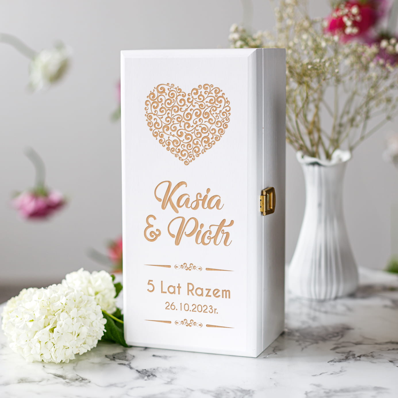 Skrzynka Biała na Alkohol Na Rocznicę Ślubu - Rocznica - Serce
