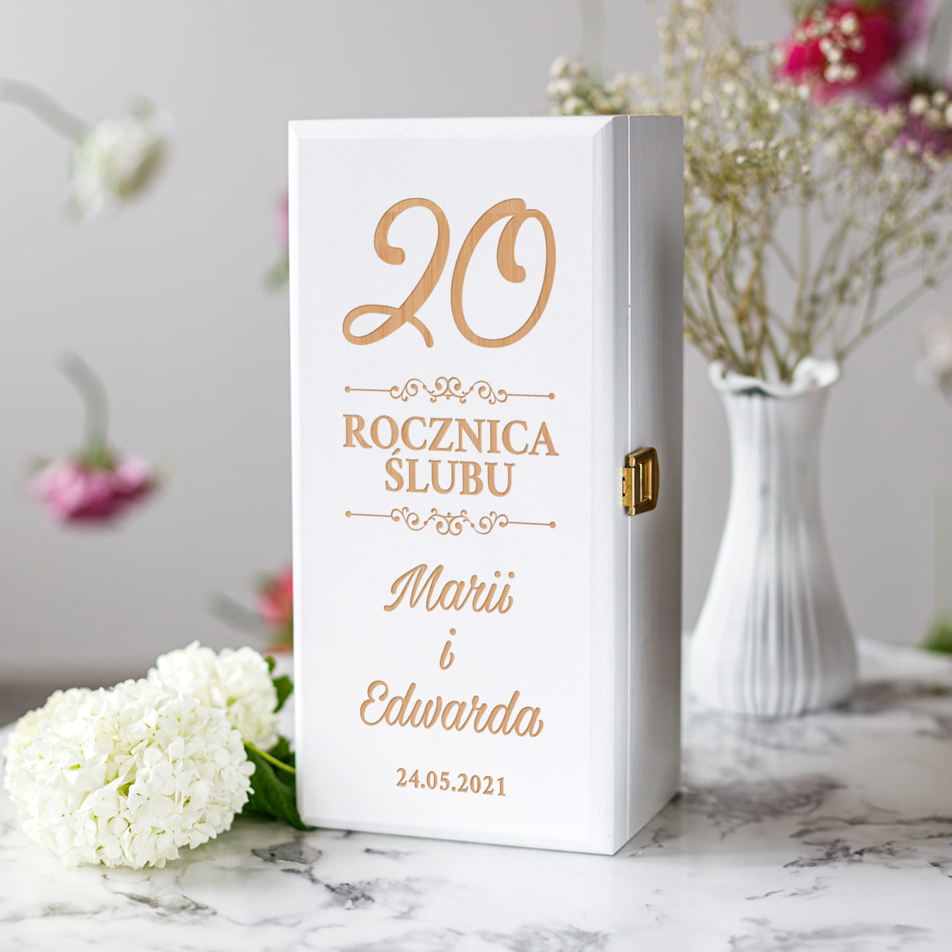 Skrzynka Biała na Alkohol Na Rocznicę Ślubu - Rocznica - Liczba