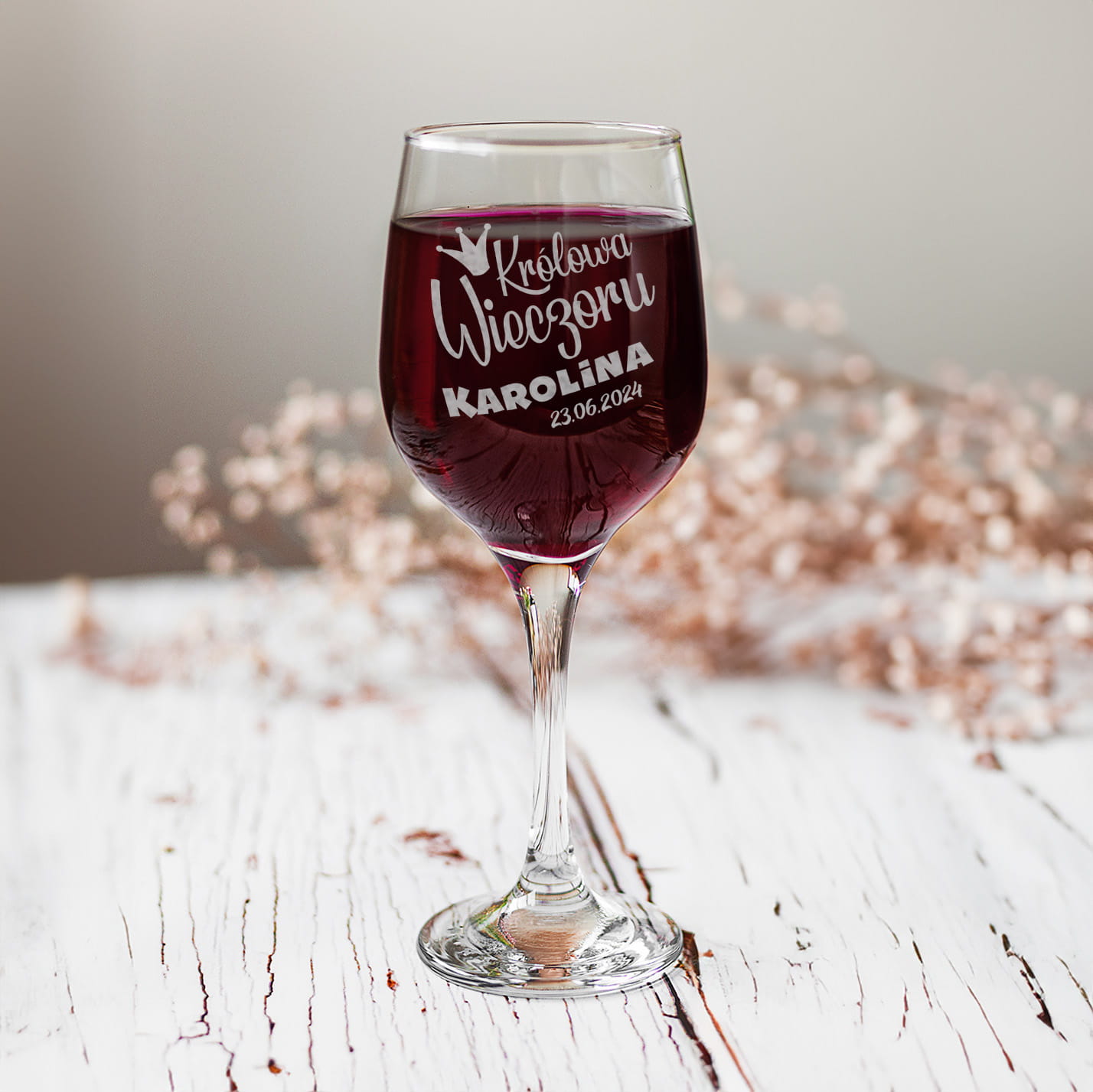 Kieliszek Do Wina z Grawerem na Wieczór Panieński - Grawerowany Kieliszek Dla Przyszłej Panny Młodej  - Królowa Wieczoru