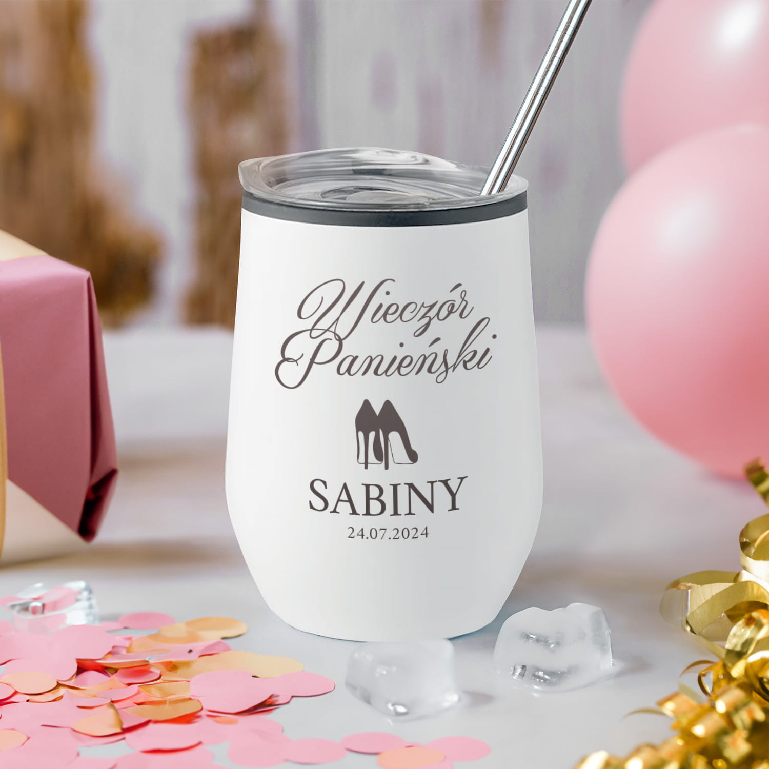 Termiczny Kubek Na Wieczór Panieński do Drinków Wina z Podwójną Ścianką -  Prezent dla Przyszłej Panny Młodej  -  Wieczór Panieński