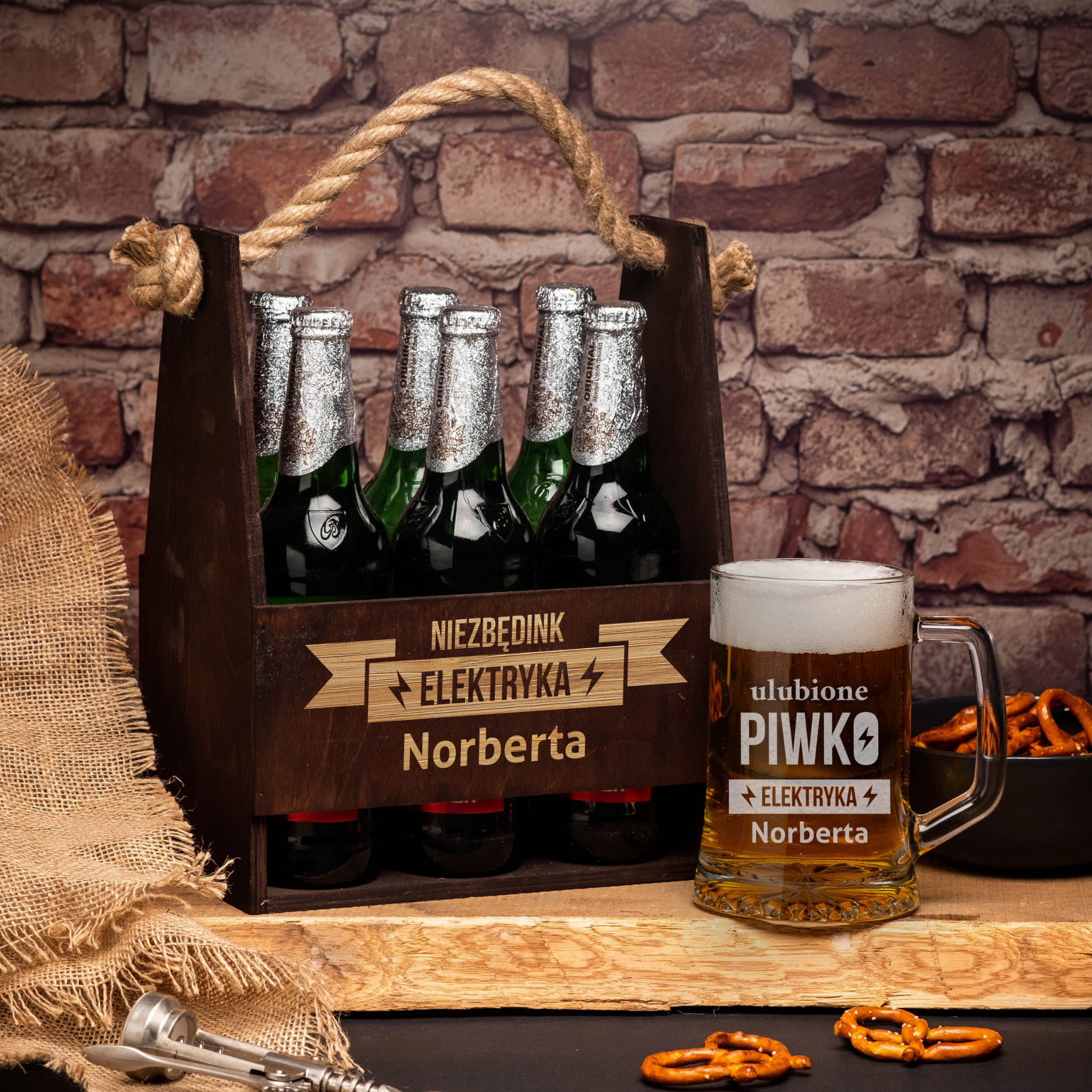 Nosidło i Kufel na Piwo z Grawerem - Prezent dla Elektryka - Niezbędnik Elektryka