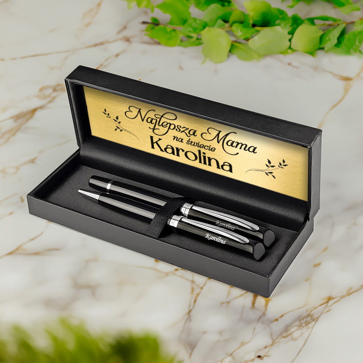 Zestaw Piśmienniczy dla Mamy - Długopis i Pióro Kulkowe z Grawerem na Dzień Matki - Najlepsza Mama